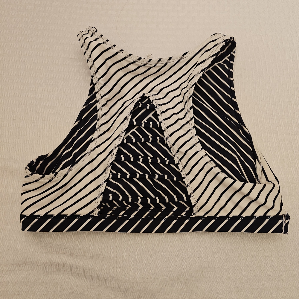 Athleta Reversible Swim Bikini Top Womens Navy Blue White Stripe High Neck - Picture 3 of 3